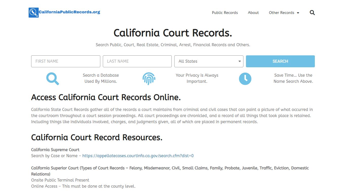 California Court Records: CaliforniaPublicRecords.org